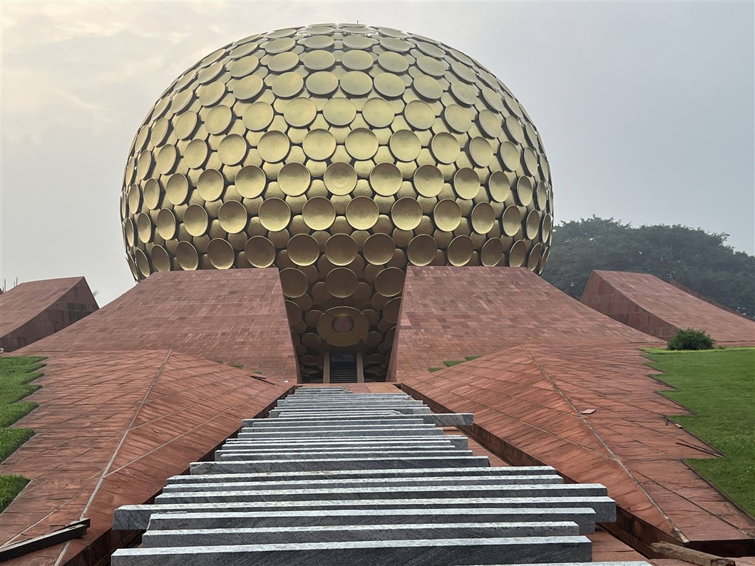 An unusual view of the Matrimandir (photo Manohar)